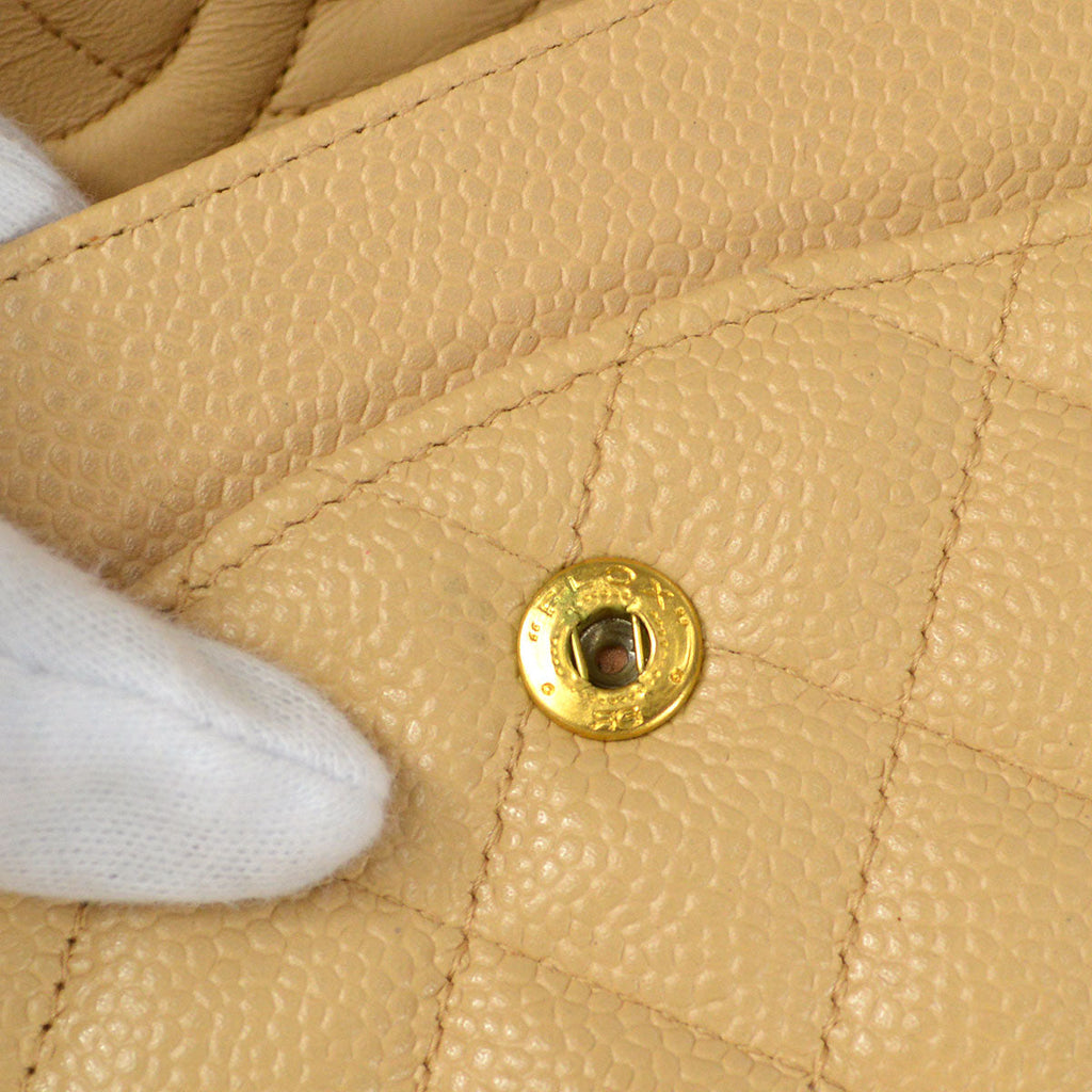 CHANEL 1997-1999 Classic Double Flap Medium Beige Caviar