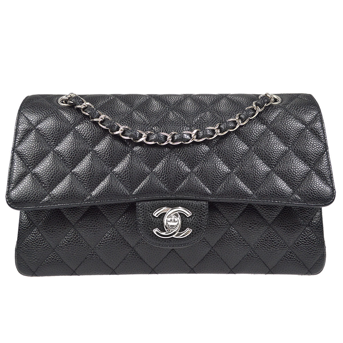 CHANEL Classic Double Flap Medium Shoulder Bag Black Caviar