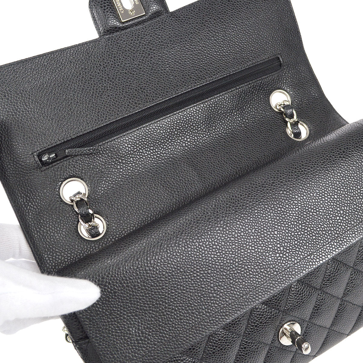 CHANEL Classic Double Flap Medium Shoulder Bag Black Caviar
