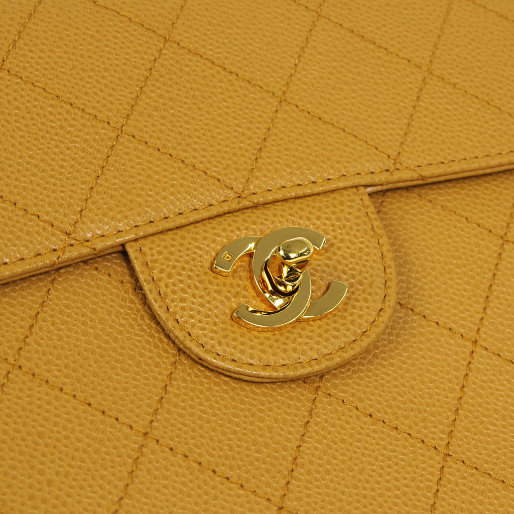 CHANEL 1998 Classic Single Flap Jumbo Camel Caviar