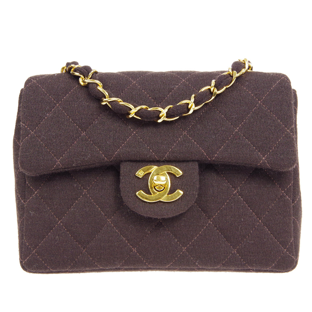 CHANEL 1996-1997 Classic Square Flap Mini 17 Brown Jersey
