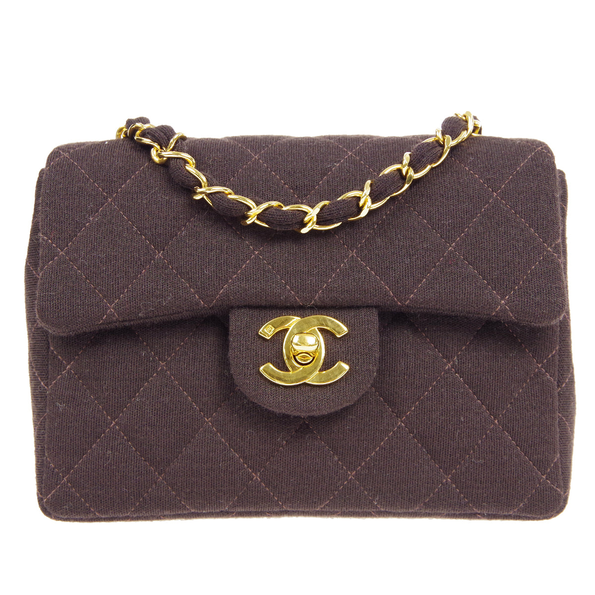 CHANEL 1996-1997 Classic Square Flap Mini 17 Brown Jersey