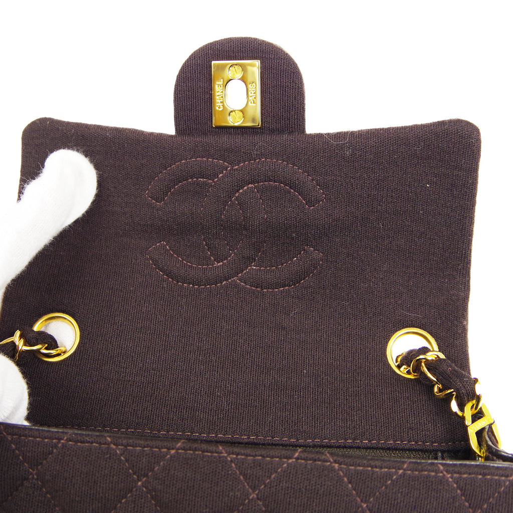 CHANEL 1996-1997 Classic Square Flap Mini 17 Brown Jersey