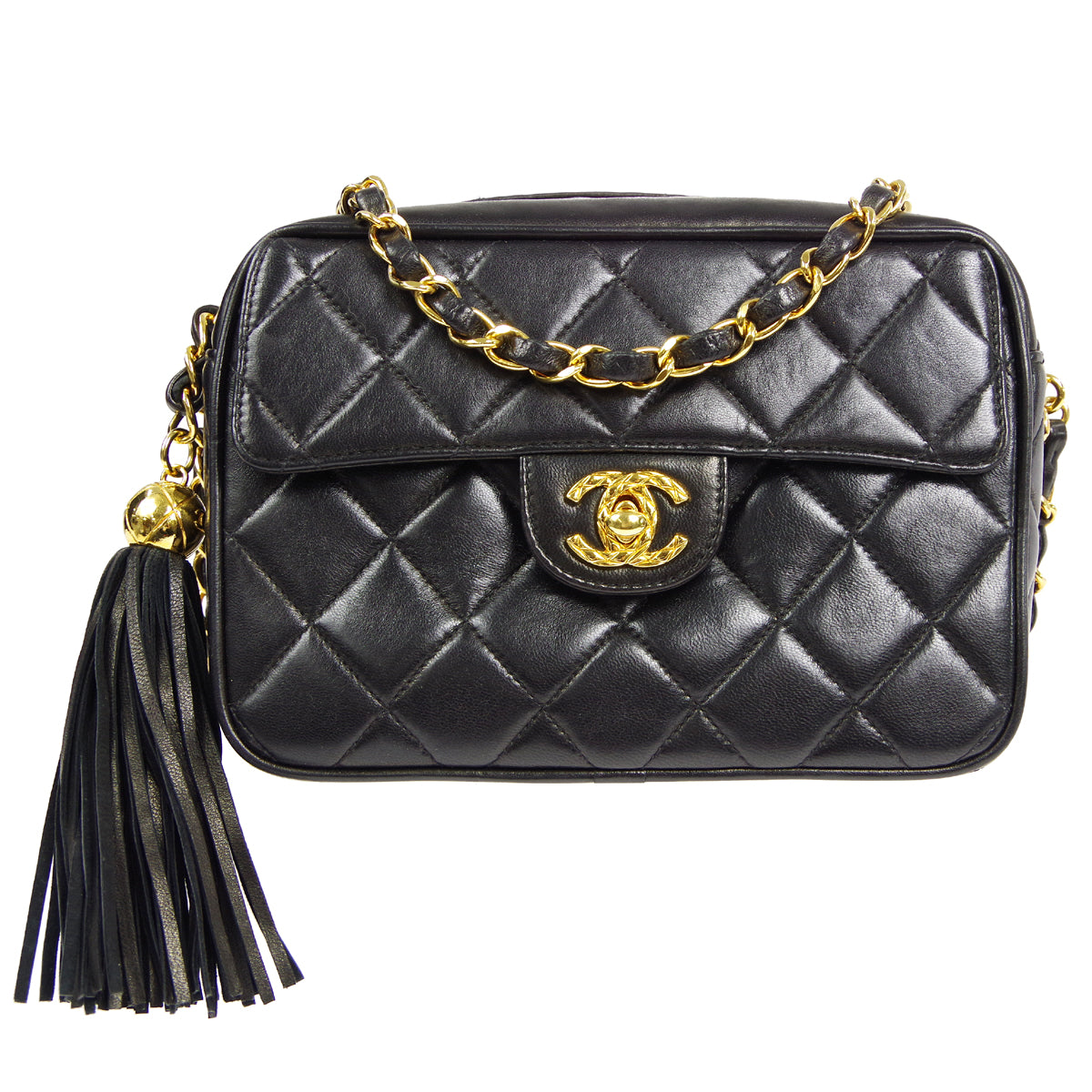 CHANEL 1991-1994 Pocket Camera Bag Mini Black Lambskin