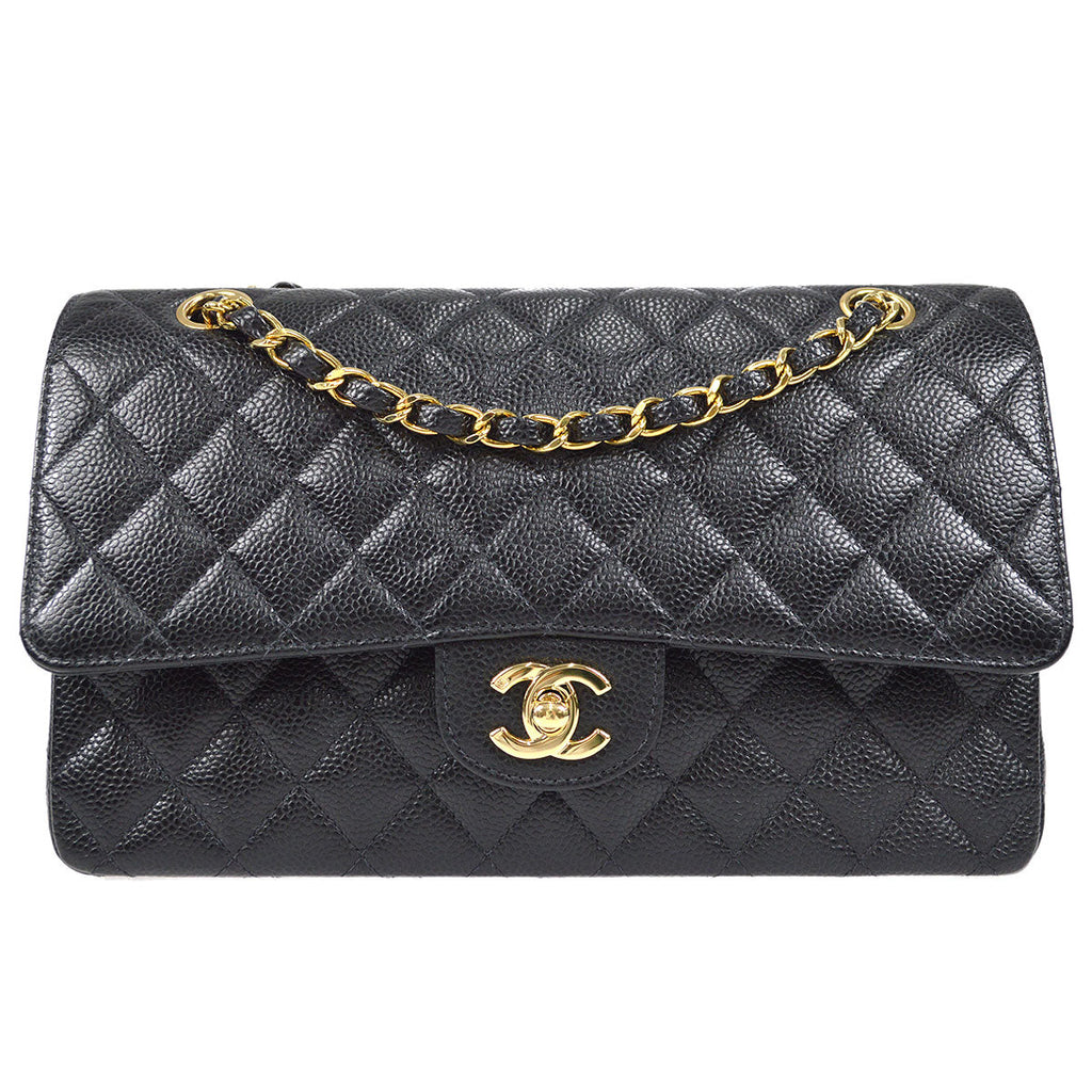 CHANEL 2001-2003 Classic Double Flap Medium Black Caviar