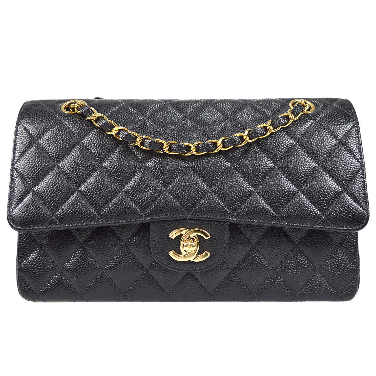 CHANEL 2001-2003 Classic Double Flap Medium Black Caviar