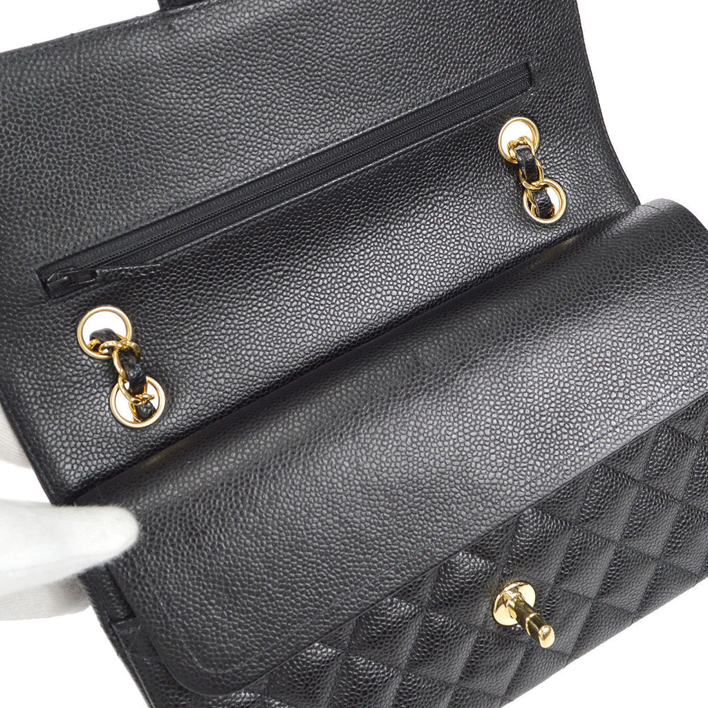 CHANEL 2001-2003 Classic Double Flap Medium Black Caviar