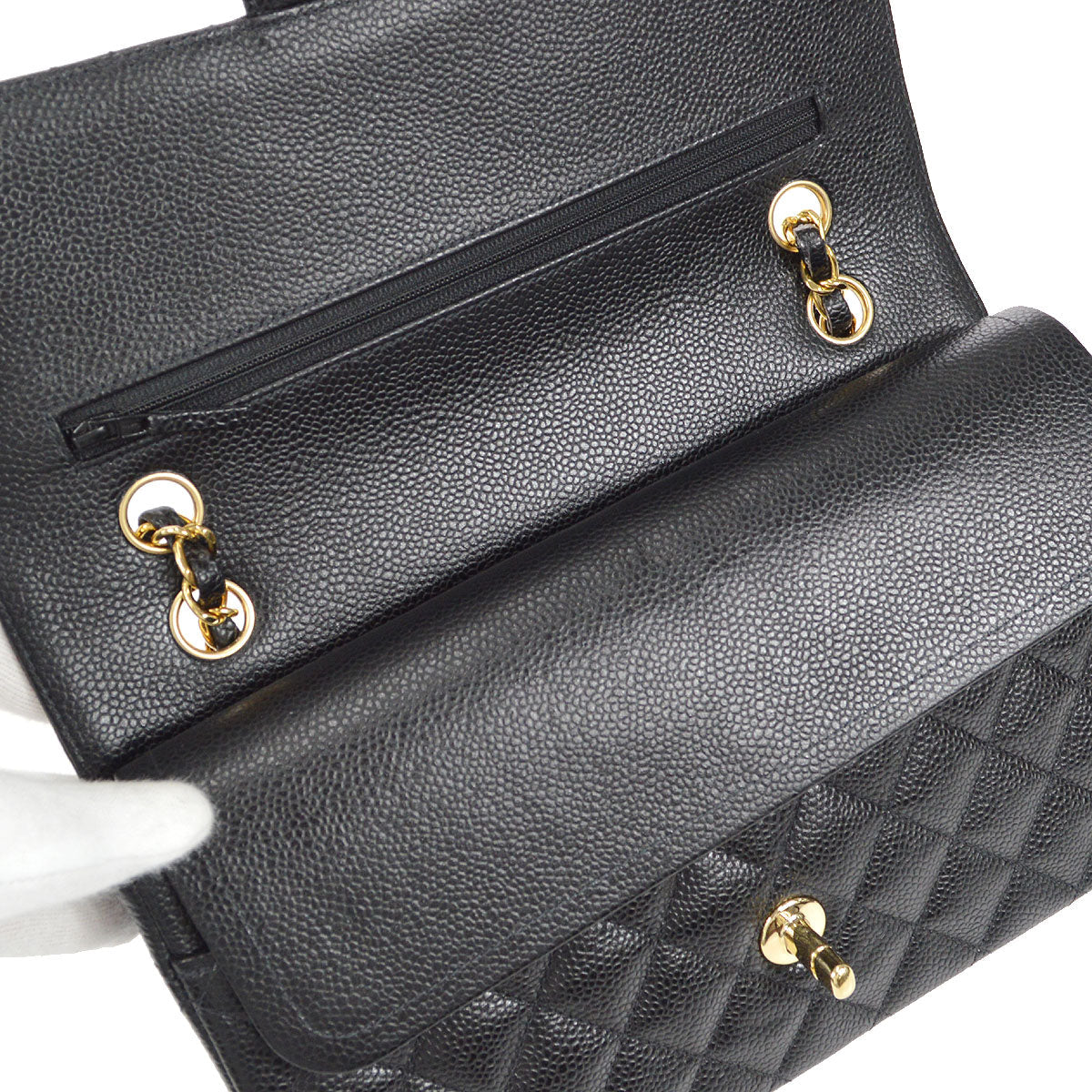 CHANEL 2001-2003 Classic Double Flap Medium Black Caviar