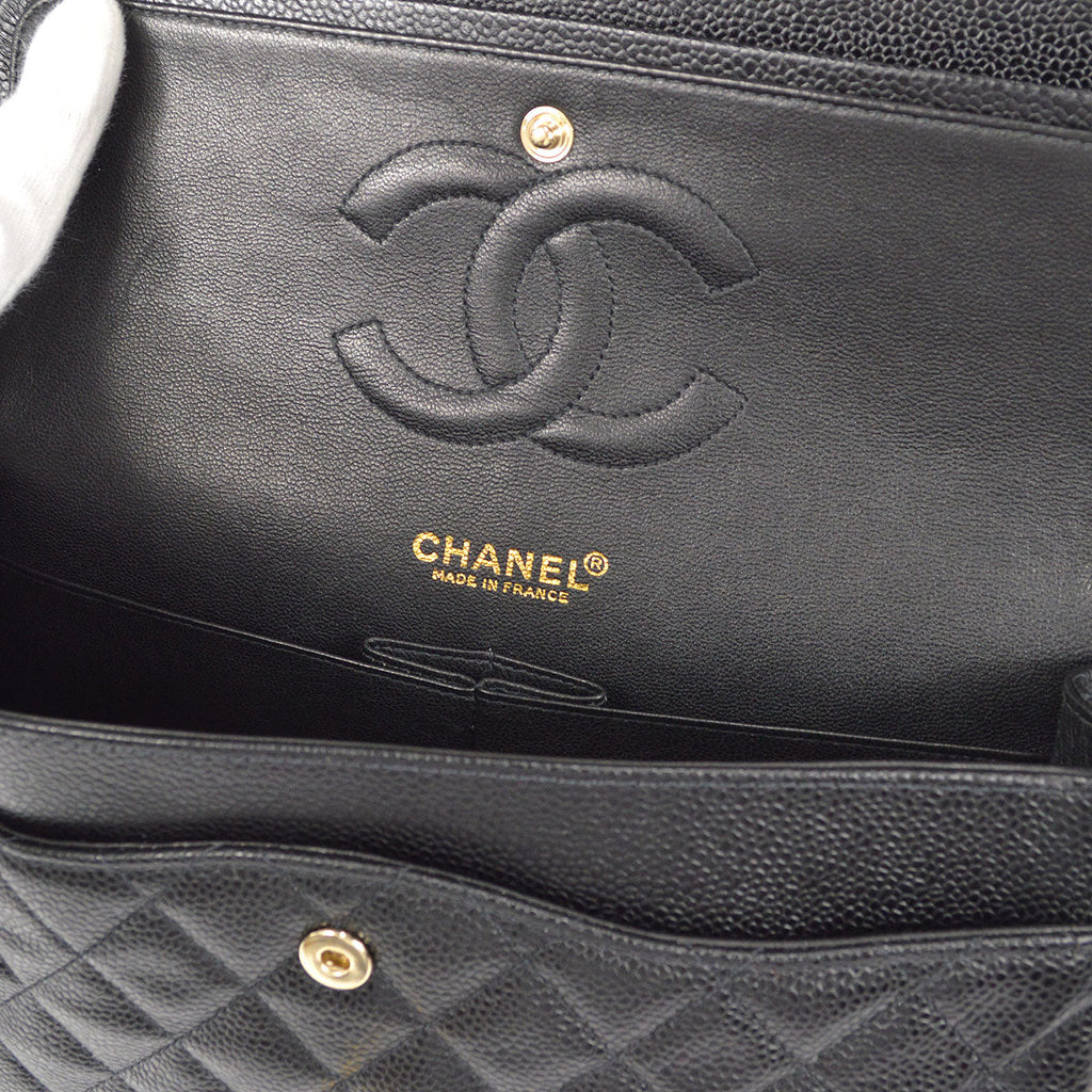 CHANEL 2001-2003 Classic Double Flap Medium Black Caviar