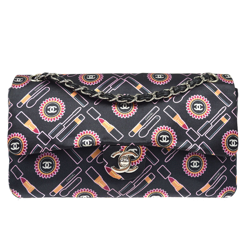 CHANEL 2004-2006 Cosmetic Printed Classic Single Flap Medium Satin