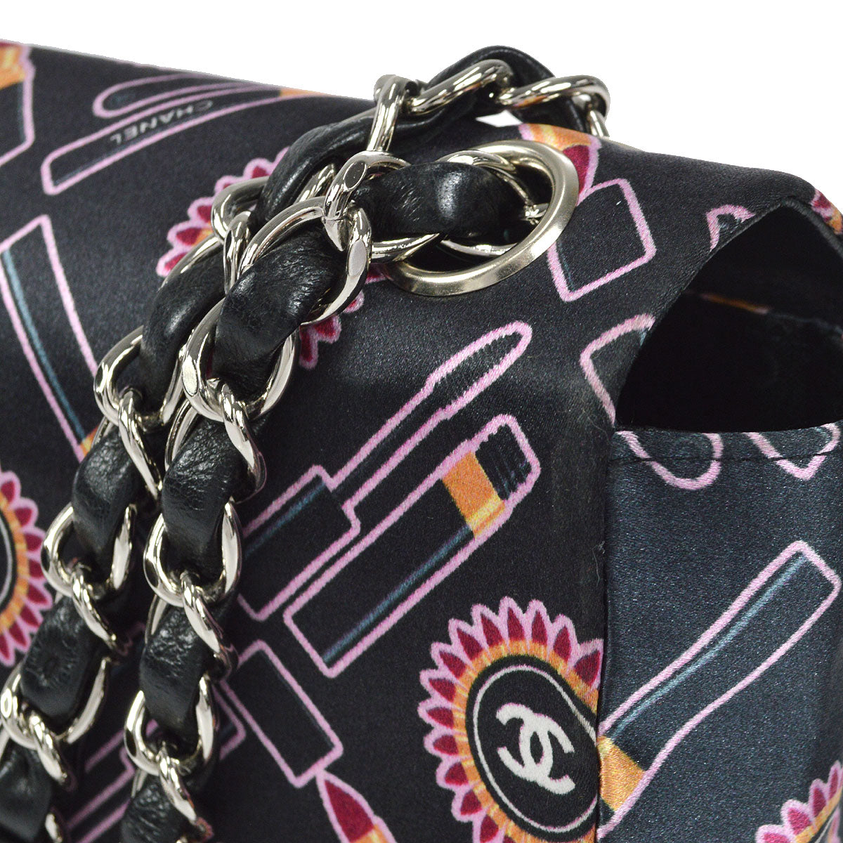 CHANEL 2004-2006 Cosmetic Printed Classic Single Flap Medium Satin