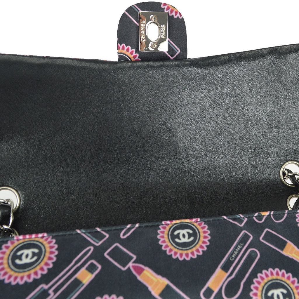 CHANEL 2004-2006 Cosmetic Printed Classic Single Flap Medium Satin