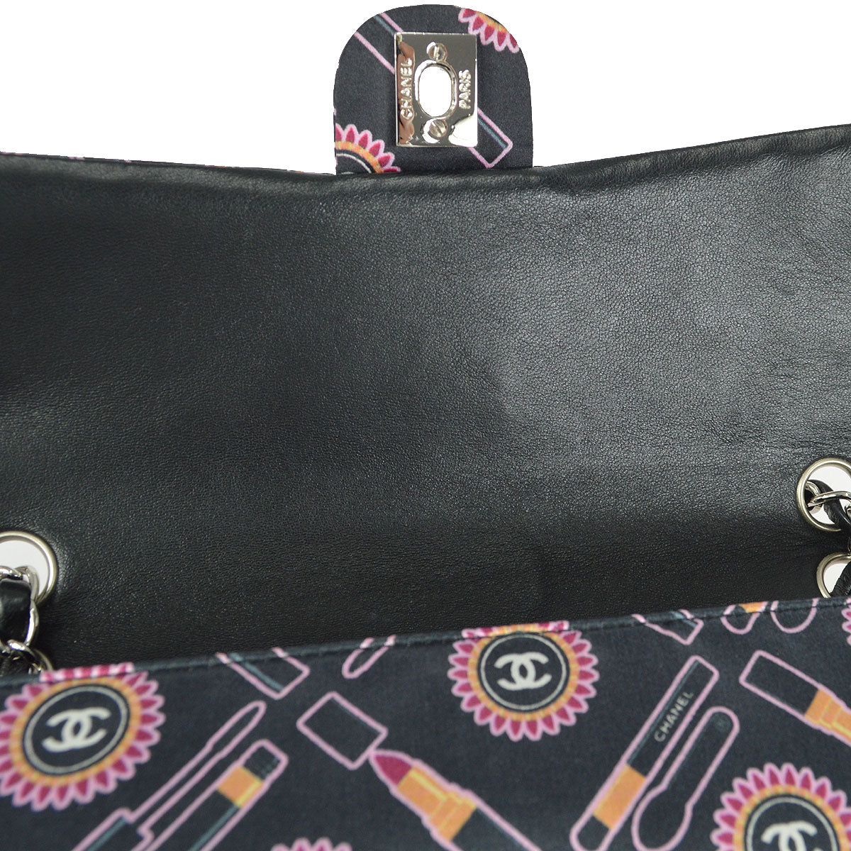 CHANEL 2004-2006 Cosmetic Printed Classic Single Flap Medium Satin