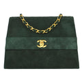 CHANEL 1989-1991 Trapezoid Flap Medium Green Suede
