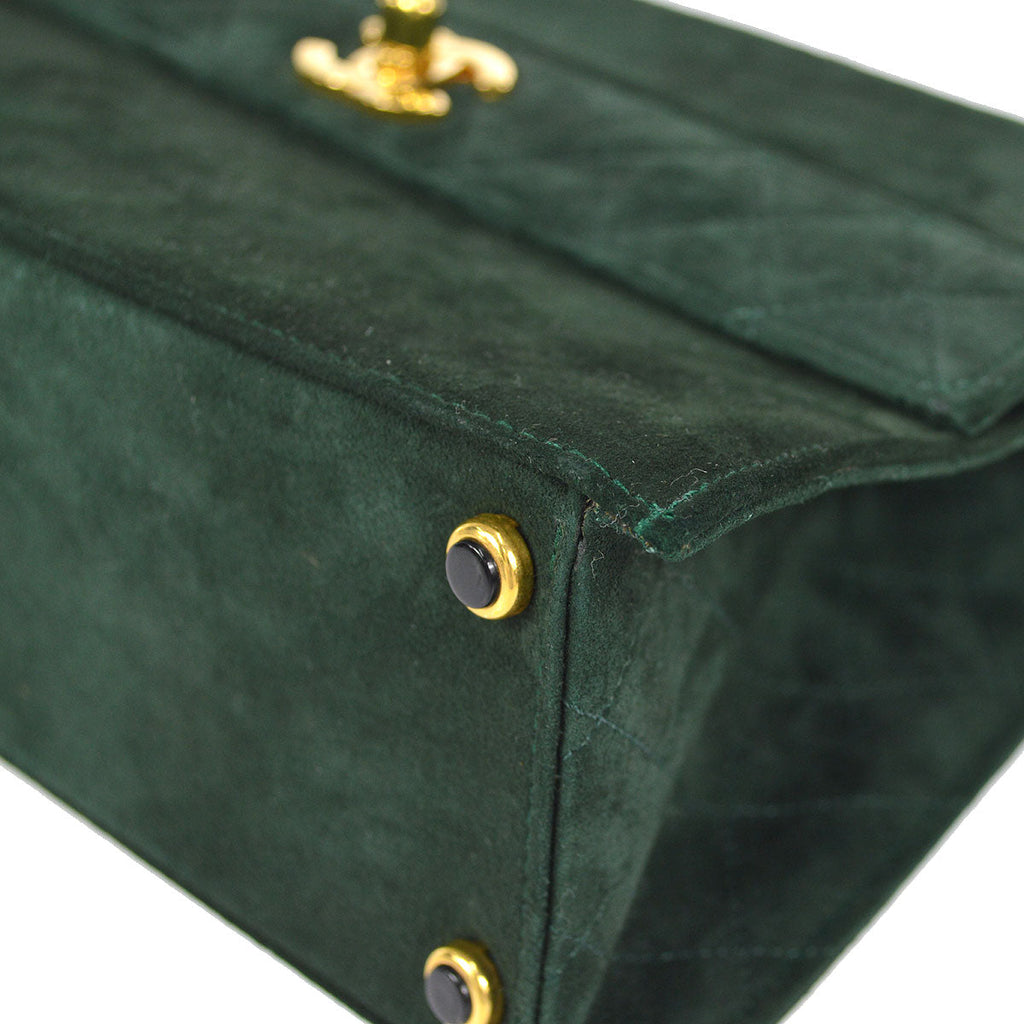 CHANEL 1989-1991 Trapezoid Flap Medium Green Suede