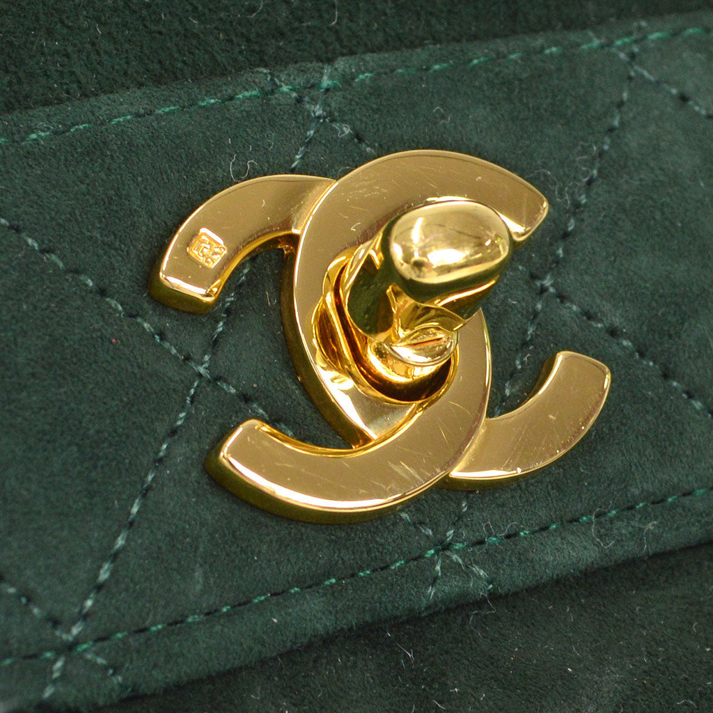 CHANEL 1989-1991 Trapezoid Flap Medium Green Suede