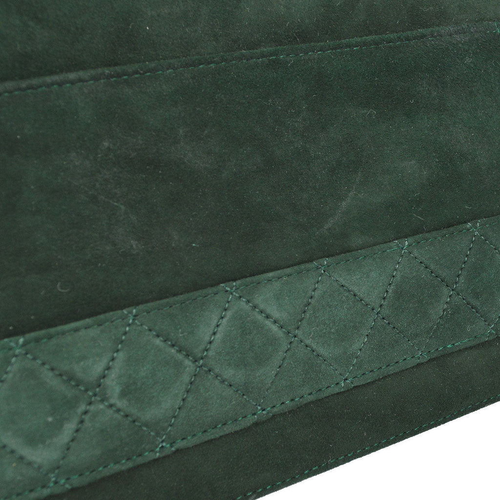 CHANEL 1989-1991 Trapezoid Flap Medium Green Suede