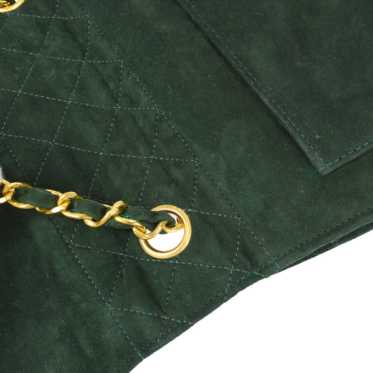 CHANEL 1989-1991 Trapezoid Flap Medium Green Suede
