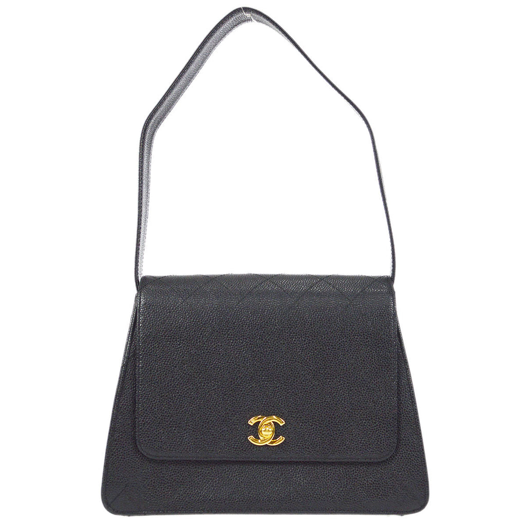 CHANEL 1998 Straight Flap Shoulder Bag Black Caviar
