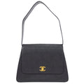 CHANEL 1998 Straight Flap Shoulder Bag Black Caviar