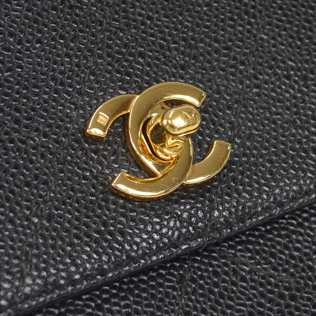 CHANEL 1998 Straight Flap Shoulder Bag Black Caviar