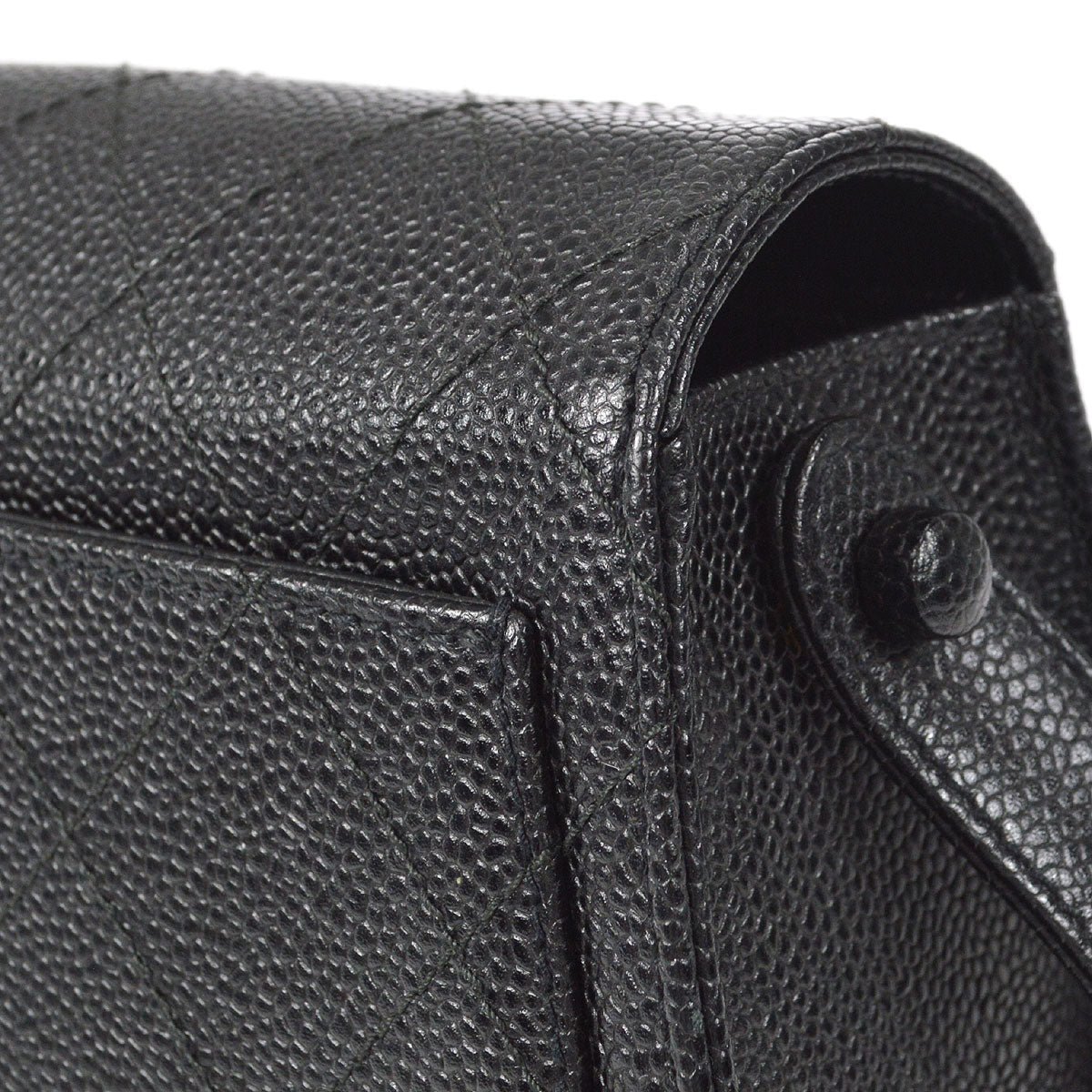 CHANEL 1998 Straight Flap Shoulder Bag Black Caviar