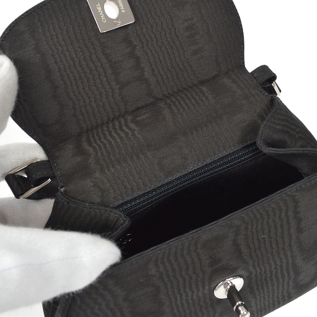 CHANEL 1997-1999 Handbag SHW Black Canvas