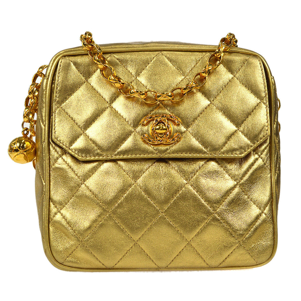 CHANEL 1991-1994 Pocket Camera Bag Mini Gold Lambskin