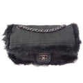 CHANEL 2006-2008 Sport Line Flap Jumbo Black Sheepskin Fur