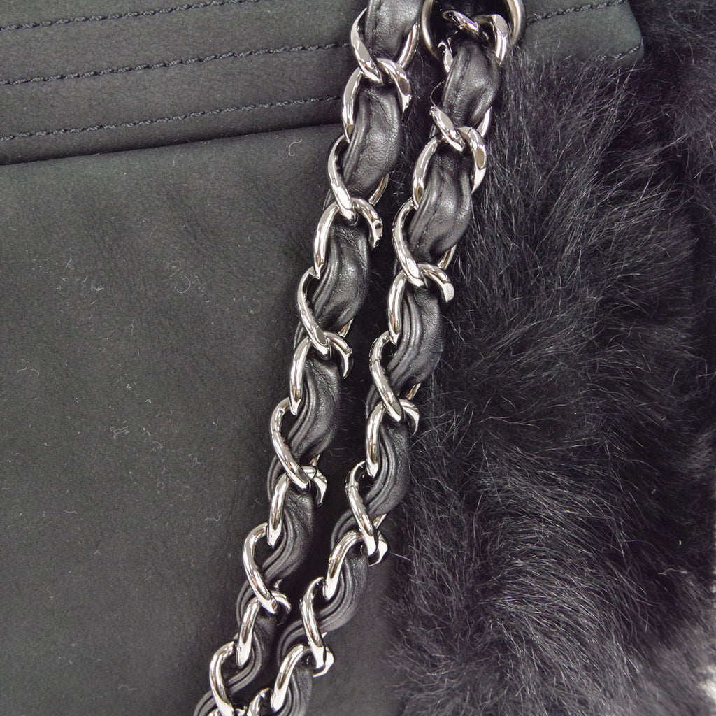 CHANEL 2006-2008 Sport Line Flap Jumbo Black Sheepskin Fur