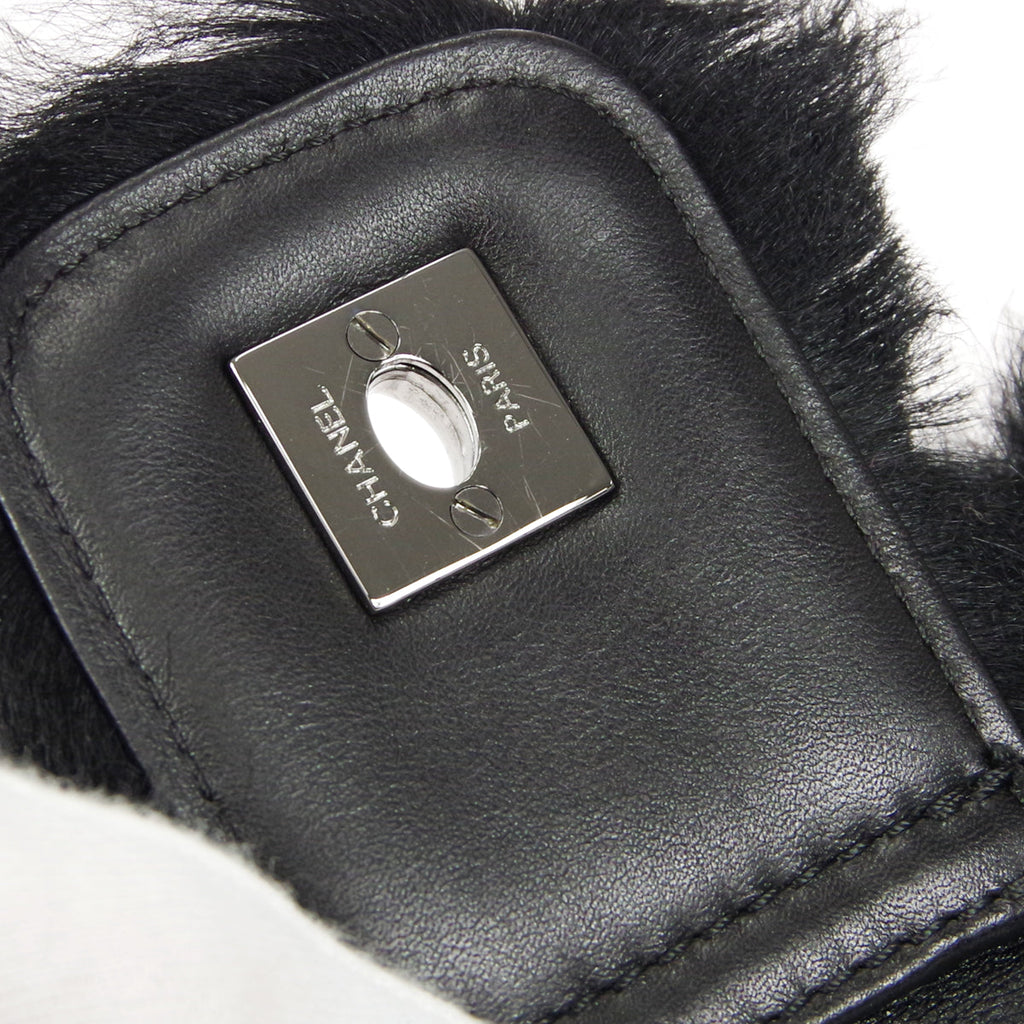 CHANEL 2006-2008 Sport Line Flap Jumbo Black Sheepskin Fur