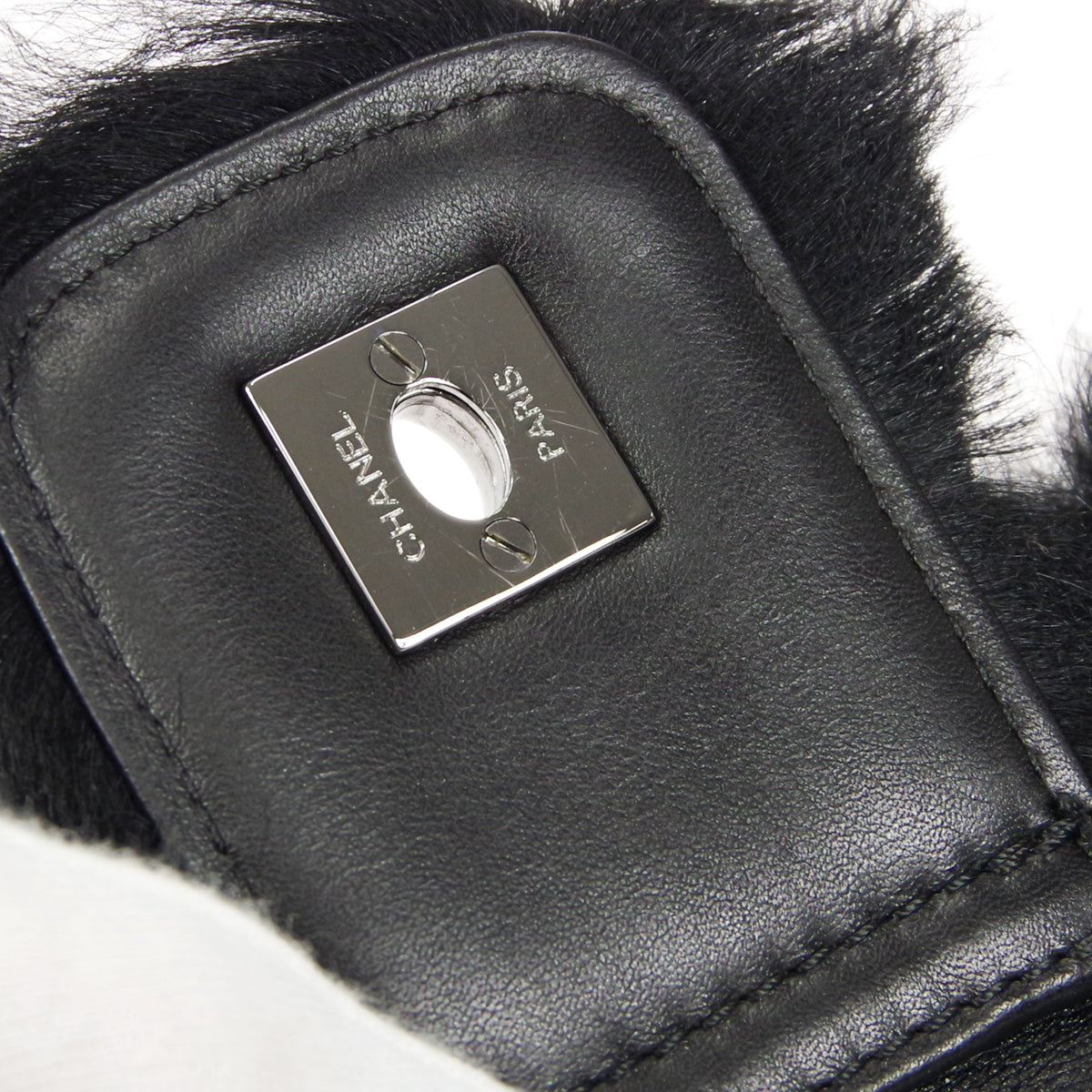CHANEL 2006-2008 Sport Line Flap Jumbo Black Sheepskin Fur