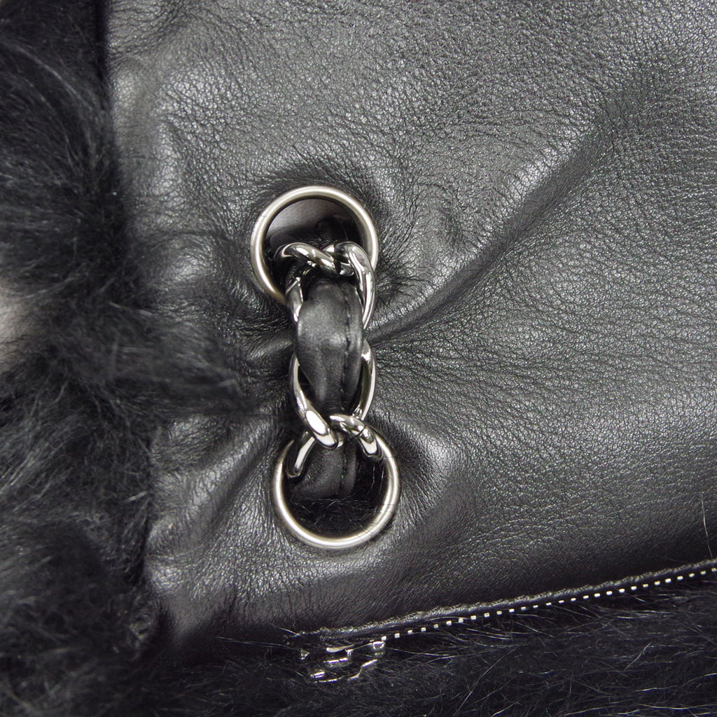 CHANEL 2006-2008 Sport Line Flap Jumbo Black Sheepskin Fur