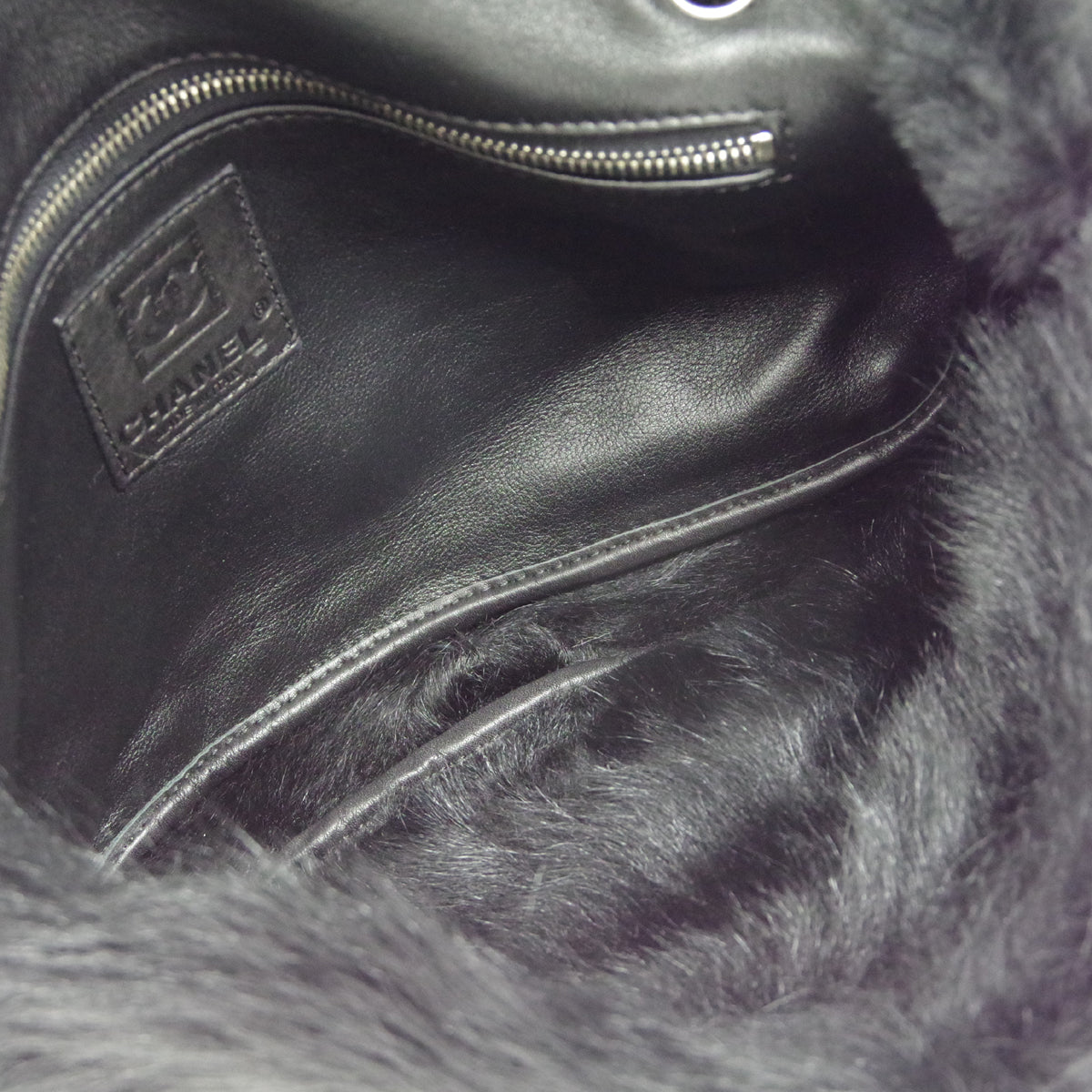CHANEL 2006-2008 Sport Line Flap Jumbo Black Sheepskin Fur