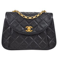 CHANEL 1990s Round Flap Small Black Lambskin