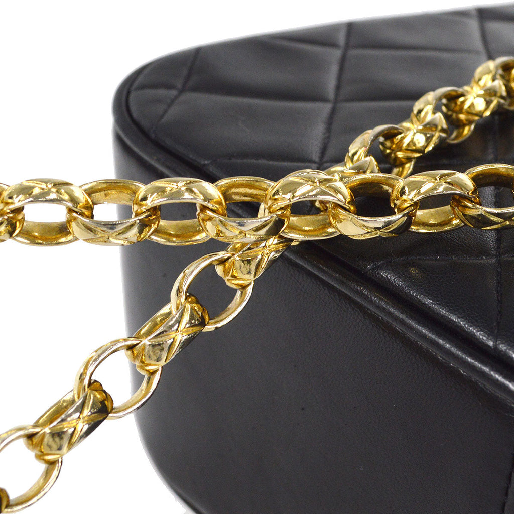 CHANEL 1990s Round Flap Small Black Lambskin