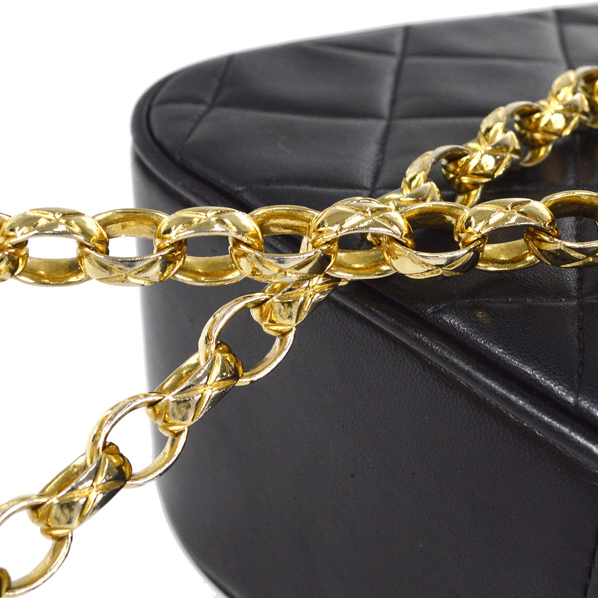 CHANEL 1990s Round Flap Small Black Lambskin