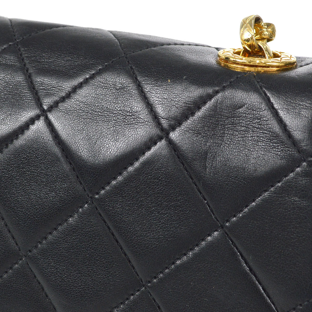 CHANEL 1990s Round Flap Small Black Lambskin
