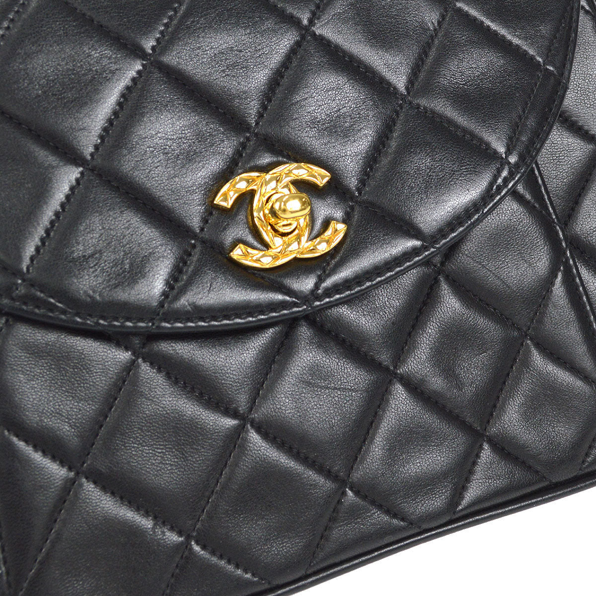 CHANEL 1990s Round Flap Small Black Lambskin