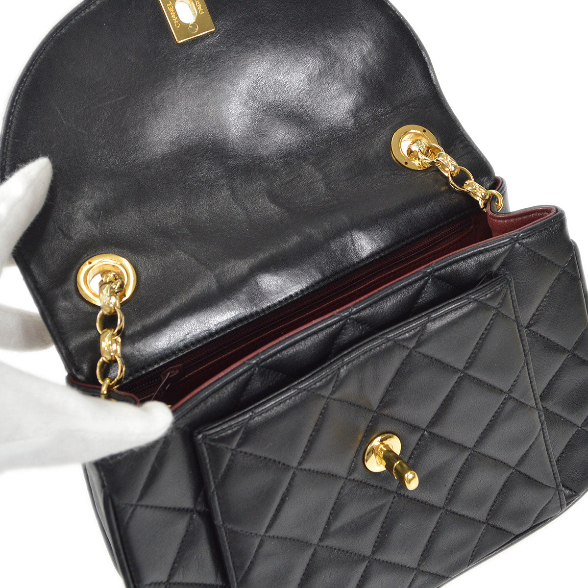 CHANEL 1990s Round Flap Small Black Lambskin
