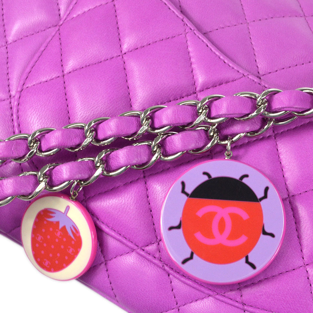 CHANEL 2003-2004 Ladybug Charm Classic Single Flap Medium Purple Lambskin