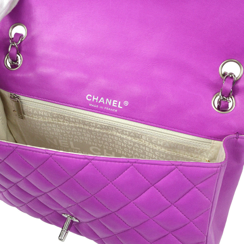 CHANEL 2003-2004 Ladybug Charm Classic Single Flap Medium Purple Lambskin
