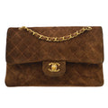 CHANEL 1994-1996 Classic Double Flap Medium Brown Suede