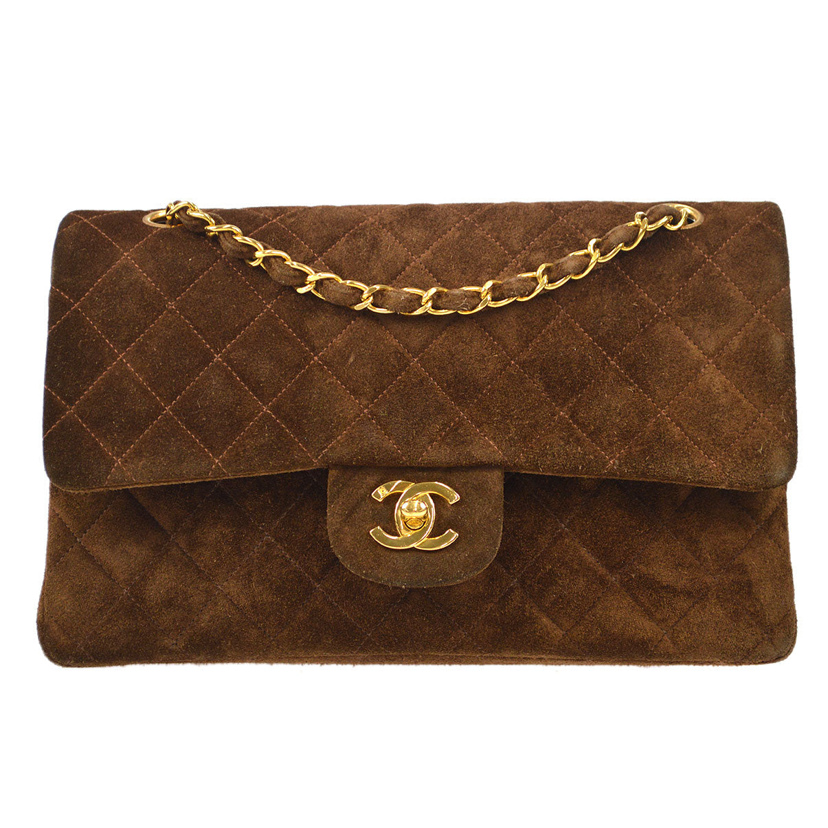 CHANEL 1994-1996 Classic Double Flap Medium Brown Suede