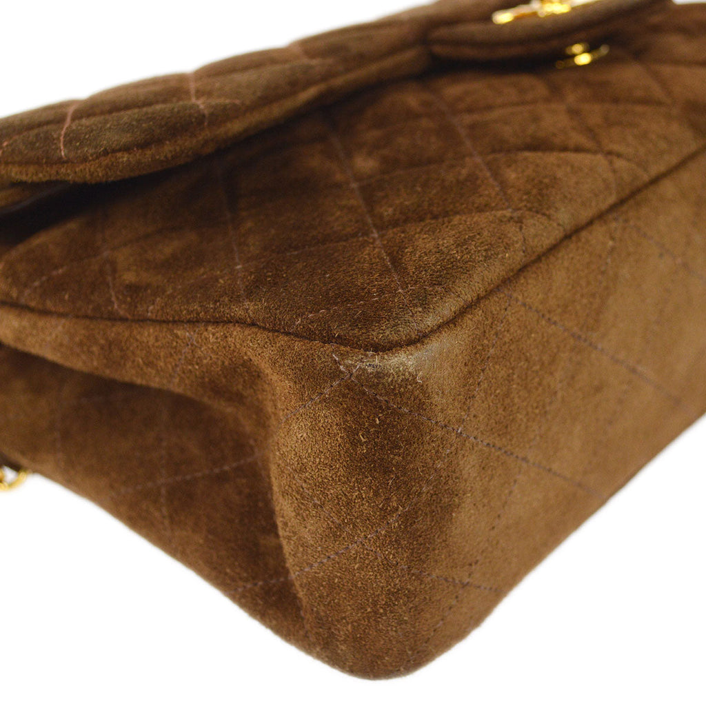 CHANEL 1994-1996 Classic Double Flap Medium Brown Suede