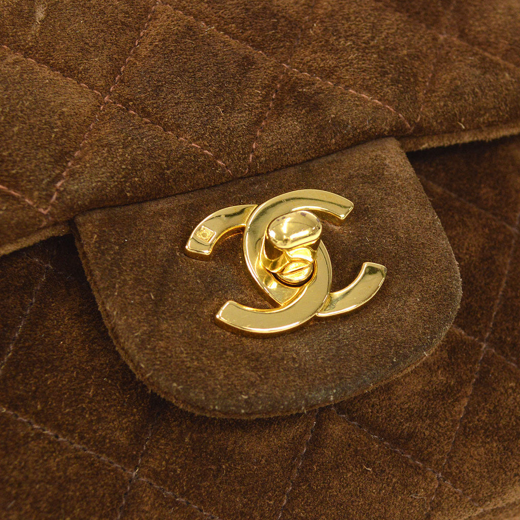 CHANEL 1994-1996 Classic Double Flap Medium Brown Suede