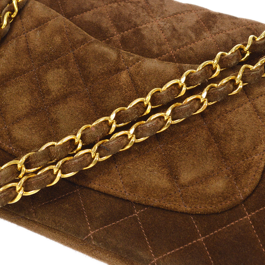 CHANEL 1994-1996 Classic Double Flap Medium Brown Suede