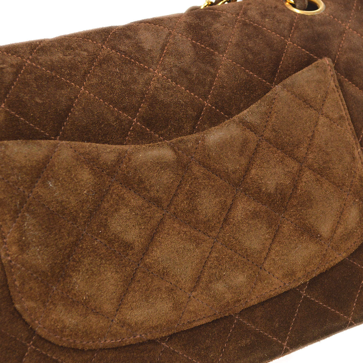CHANEL 1994-1996 Classic Double Flap Medium Brown Suede