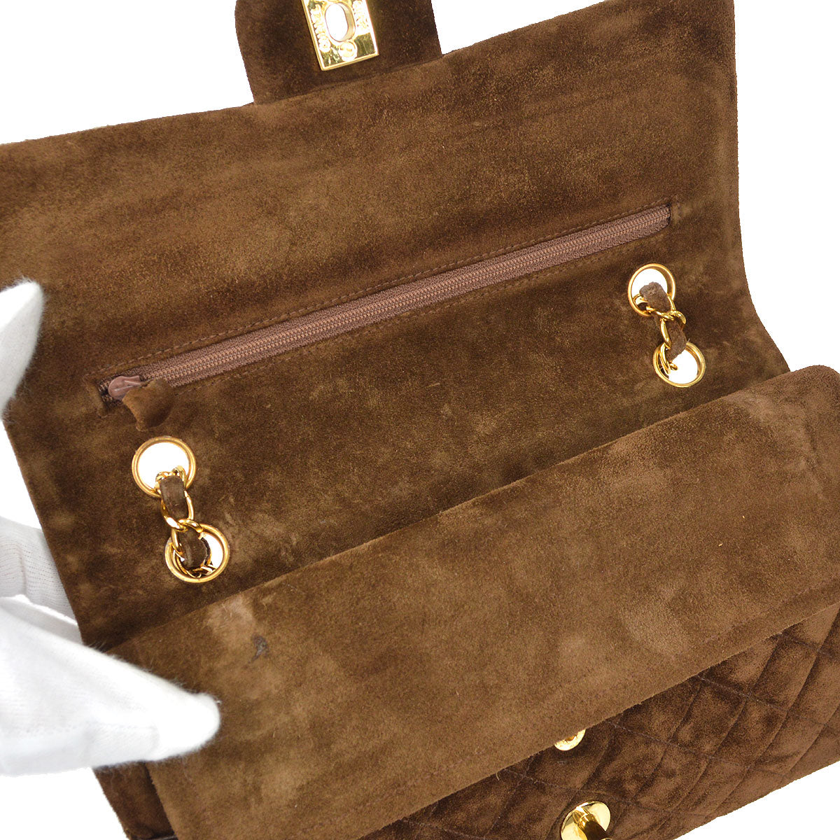 CHANEL 1994-1996 Classic Double Flap Medium Brown Suede