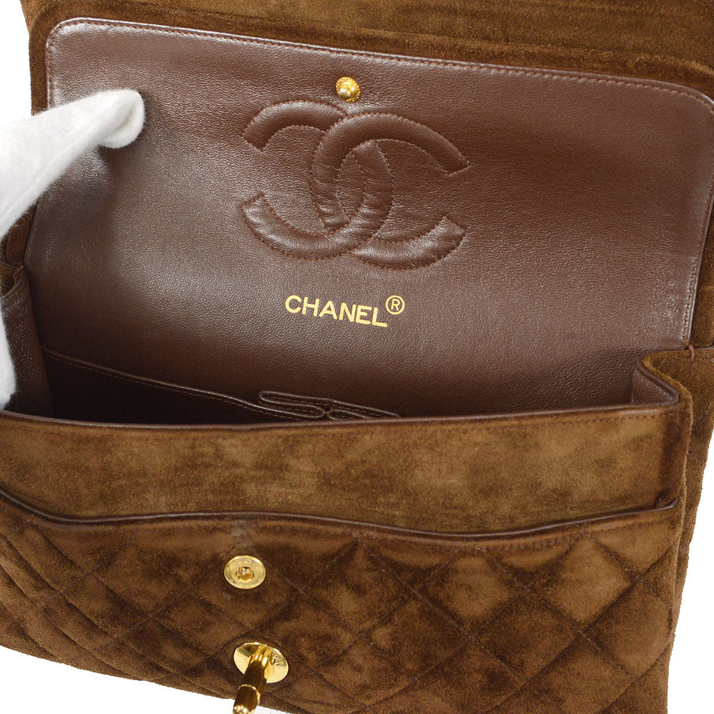 CHANEL 1994-1996 Classic Double Flap Medium Brown Suede